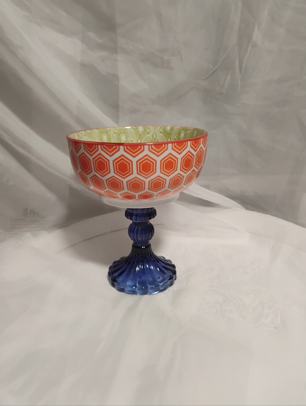 Upcycled pedestal bowl/Decorative centerpiece/Handmade